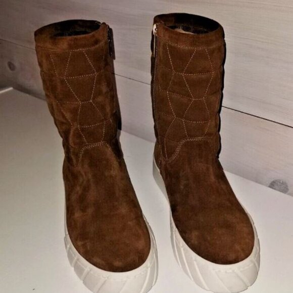 $595 NEW Aquatalia Size 8.5 M Brown Platform Sneaker style Suede Women's Boots - Picture 2 of 10